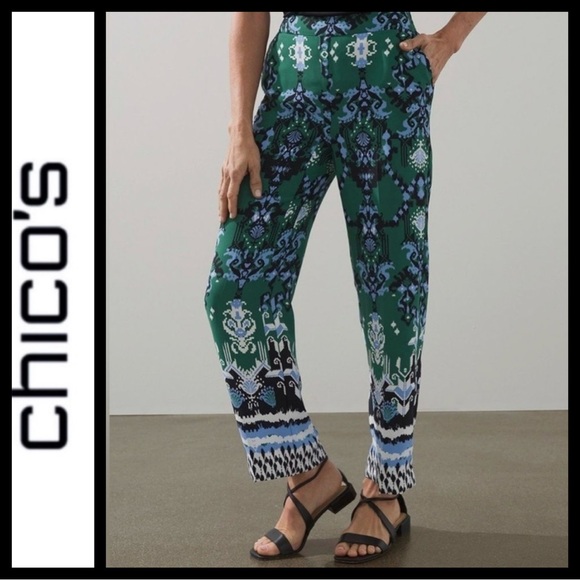 NWOT Chico's Ikat Print Wide Leg Pants - Picture 2 of 9